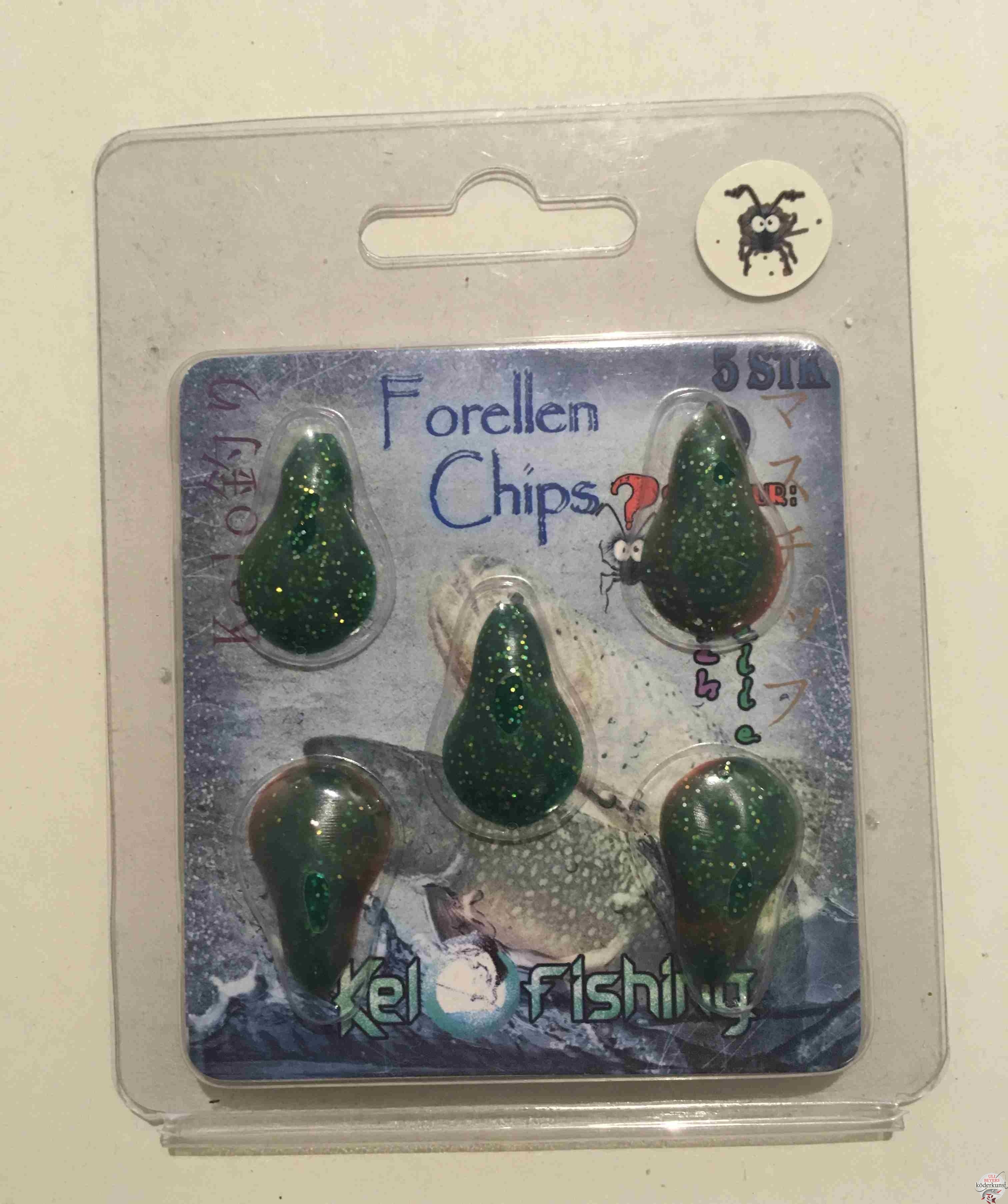 KelOFishing - Forellen Chips 2,5cm - Gruen Braun Glitter A11