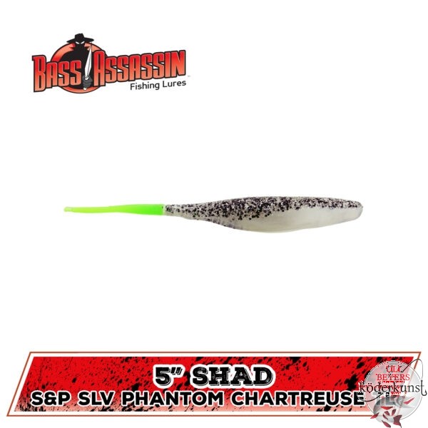 Bass Assassin - 5" Shad - S&P Silver Phantom/ Chartreuse Tail 