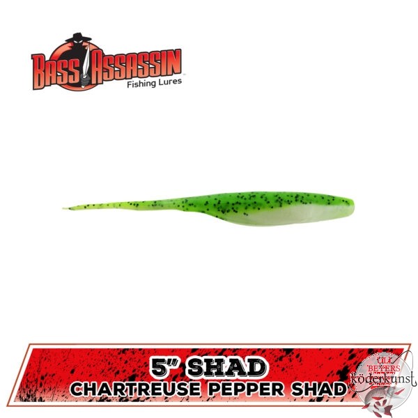 Bass Assassin - 5" Shad - Chartreuse Pepper Shad 