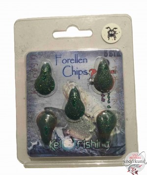 KelOFishing - Forellen Chips 2,5cm - Gruen Braun Glitter A11