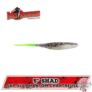 Bass Assassin - 5" Shad - S&P Silver Phantom/ Chartreuse Tail - SALE!!!